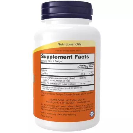 Maintenant, l'huile de ricin d'aliments 650 mg 120 softgels