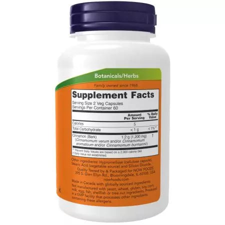 Maintenant aliments d'écorce de cannelle 600 mg 120 Veg Capsules