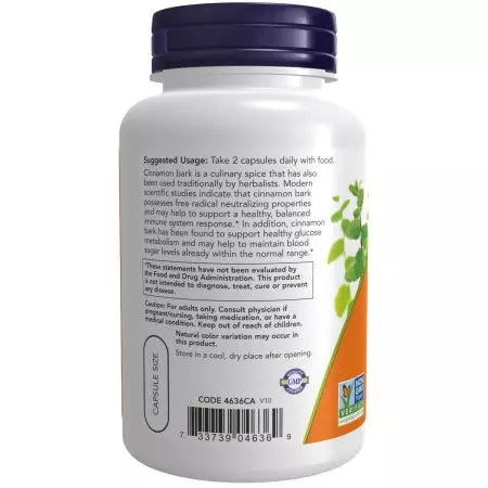 Maintenant aliments d'écorce de cannelle 600 mg 120 Veg Capsules