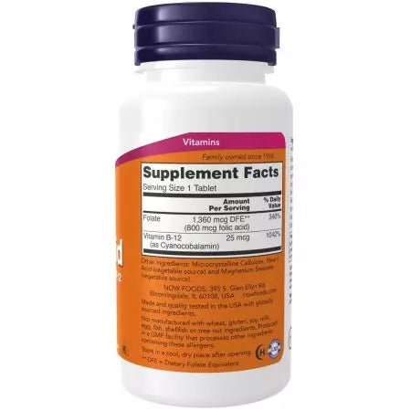 Jetzt Lebensmittel Folsäure 800 MCG + B12 25 MCG 250 Tabletten