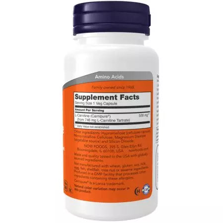 Maintenant aliments lcarnitine 500 mg 60 veg capsules