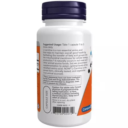 Τώρα τα τρόφιμα Lcarnitine 500 mg 60 κάψουλες λαχανικών