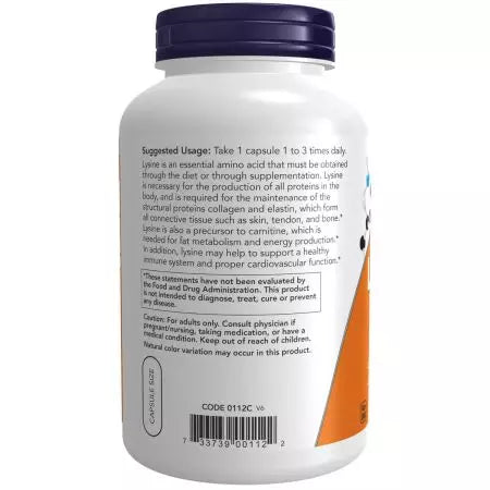 Ahora Foods Llysine 500mg 250 Cápsulas de verduras