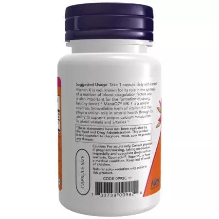 Now Foods MK7 Vitamin K2 100 mcg 60 Veg Capsules