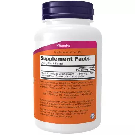 Now Foods Natural Beta Carotene 25,000 IU 180 Softgels