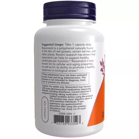 Now Foods Natural Resveratrol 200 mg 120 Veg Capsules