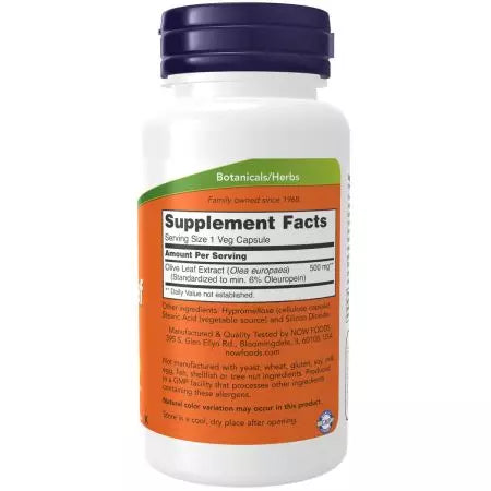 Maintenant aliments en feuilles d'olive extrait 500 mg 60 capsules de légumes