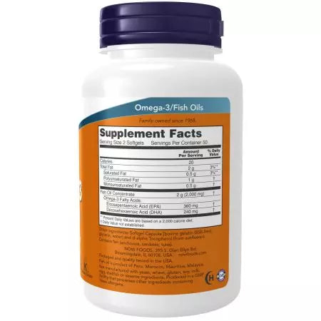 Now Foods Omega3 Fish Oil, 100 Molecularly Distilled Softgels