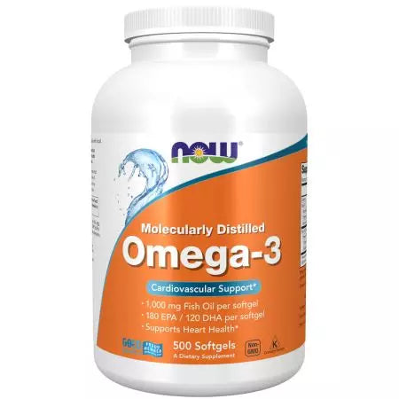 Maintenant les aliments Omega3 Fish Huile, 500 Gentes souples distillées moléculaires