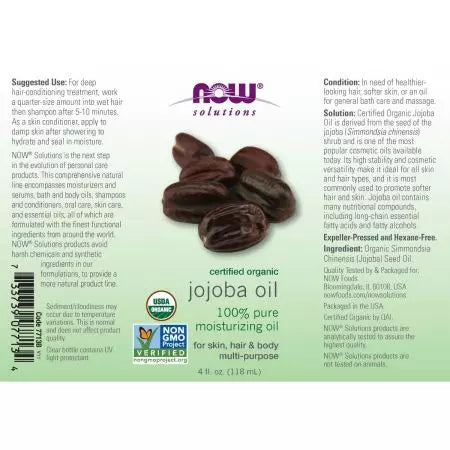 Nüüd Foods orgaaniline jojoba õli 4ounce