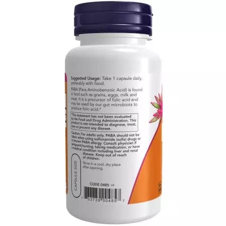 Now Foods PABA (ParaAminobenzoic Acid) 500 mg 100 Capsules