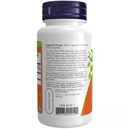 Ahora Foods Panax Ginseng 500 mg 100 Cápsulas de vegetales