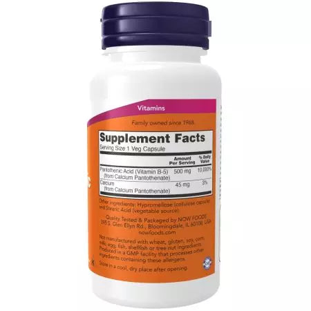 Maintenant les aliments acide pantothénique (vitamine B5) 500 mg 100 capsules