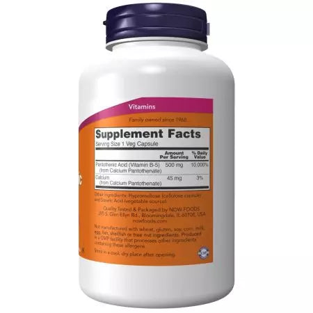 Nüüd toidud pantoteenhape (B5 -vitamiin) 500 mg 250 kapslit