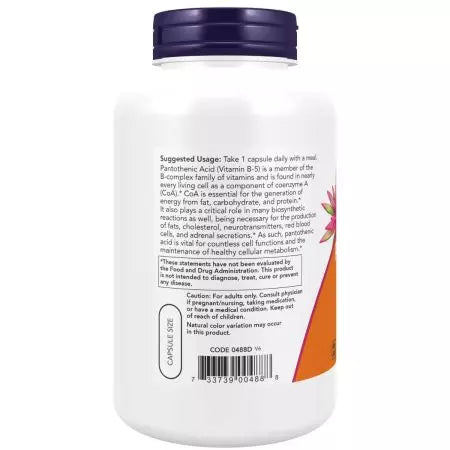 Zdaj hrana Pantotenska kislina (vitamin B5) 500 mg 250 kapsul