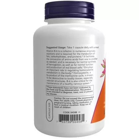 Nüüd toidud B6 -vitamiin (püridoksiin HCl) 100 mg 250 kapslit