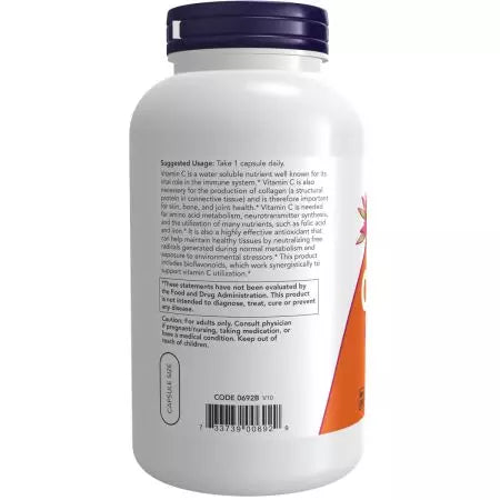 Nüüd toidud C1 000 -vitamiiniga 100 mg bioflavonoididega 250 köögiviljakapslit