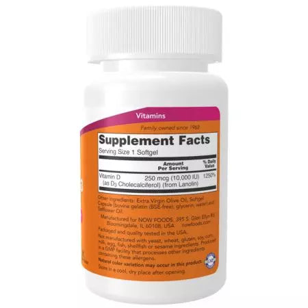 Maintenant aliments vitamine D3 10 000 UI 240 softgels