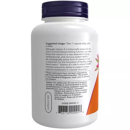 Now Foods Vitamin K2 100 mcg 250 Veg Capsules