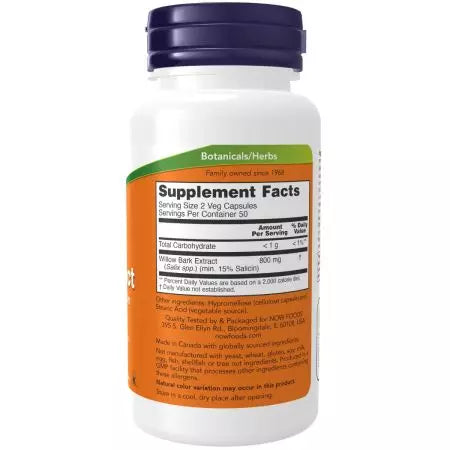 Maintenant, aliments blancs d'écorce de saule 400 mg 100 capsules