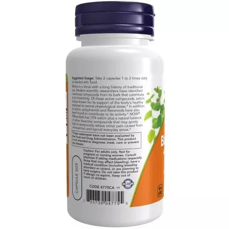 Now Foods White Willow Bark 400 mg 100 Capsules