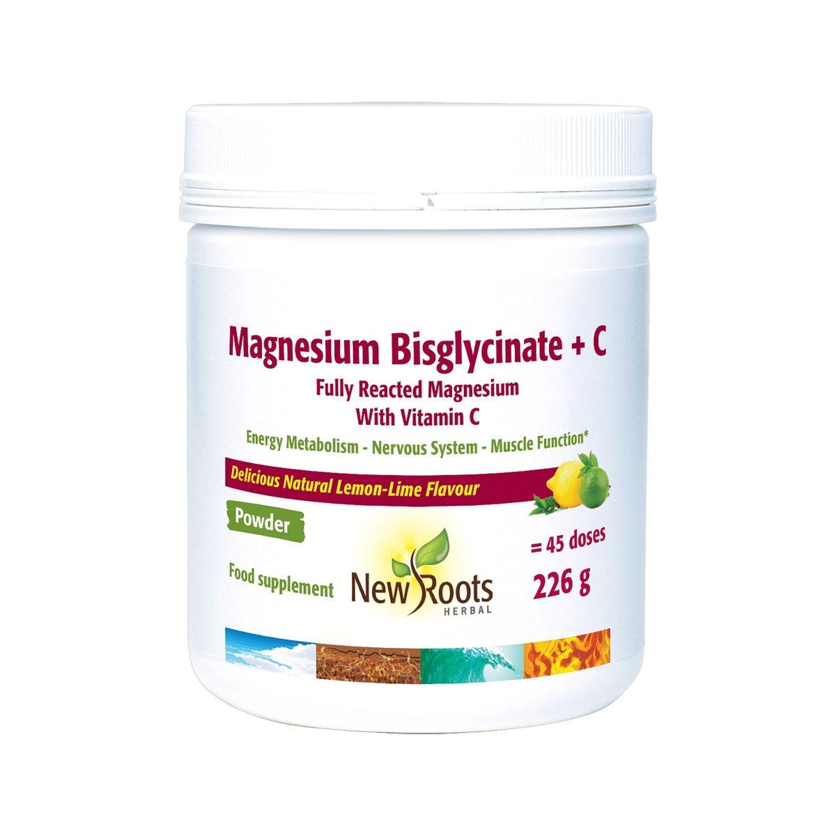 New Roots Kruidenmagnesiumbisglycinaat + C – 226 g – afbeelding 2