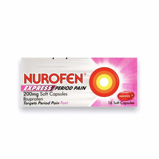 Nurofen Express Period Pain Capsules 200mg Pack of 16 - welzo