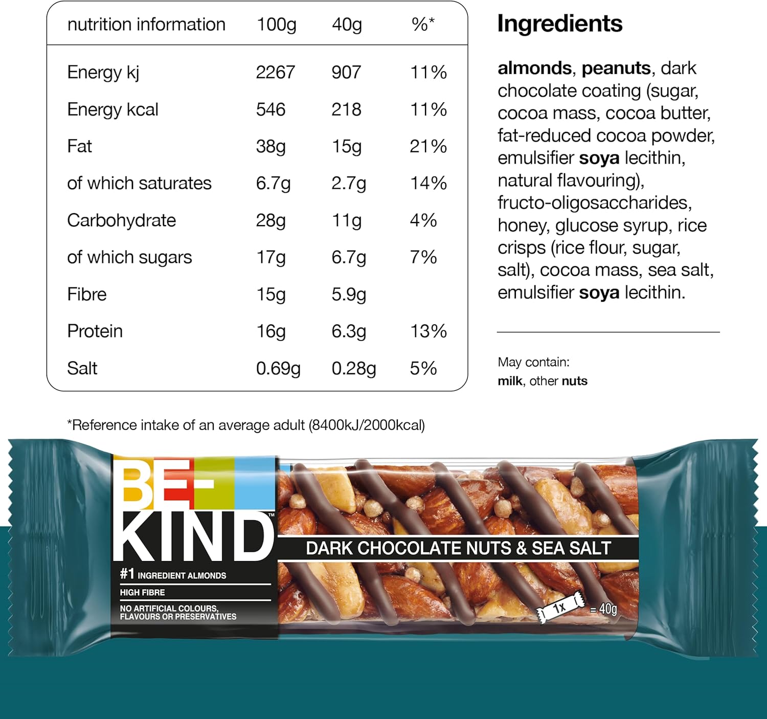 Kind Narch Chocolate Nuts & Sea Salt Bar 40G