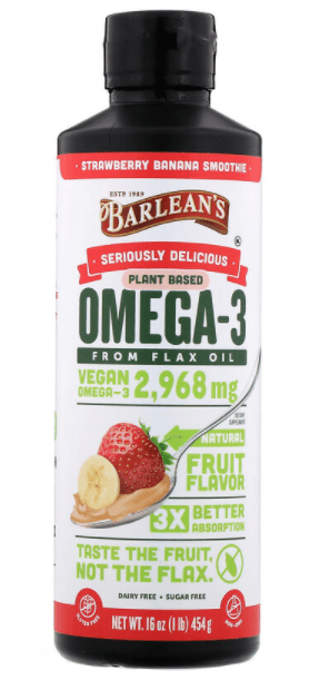 Omega-3 from Flax Oil, Strawberry Banana Smoothie, 16 oz (454 g) - Barlean's - welzo