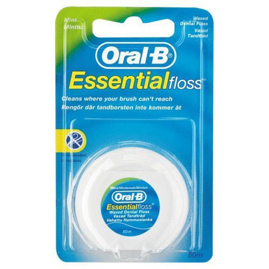 Oral B Essential Waxed Mint Flavoured Dental Floss 50m - welzo