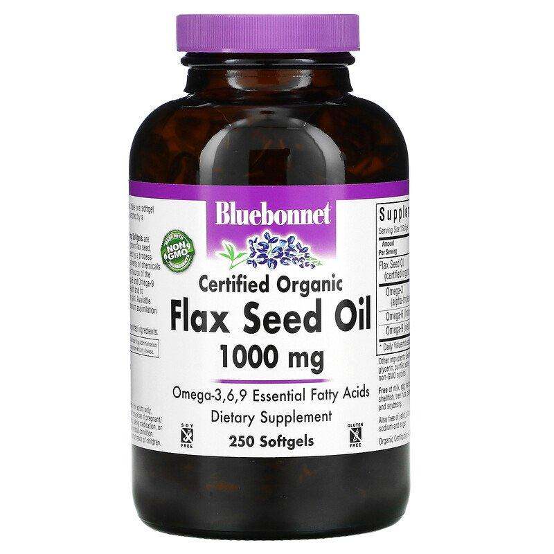 Organic Flax Seed Oil, 1000mg 250 Softgels - Bluebonnet Nutrition - welzo