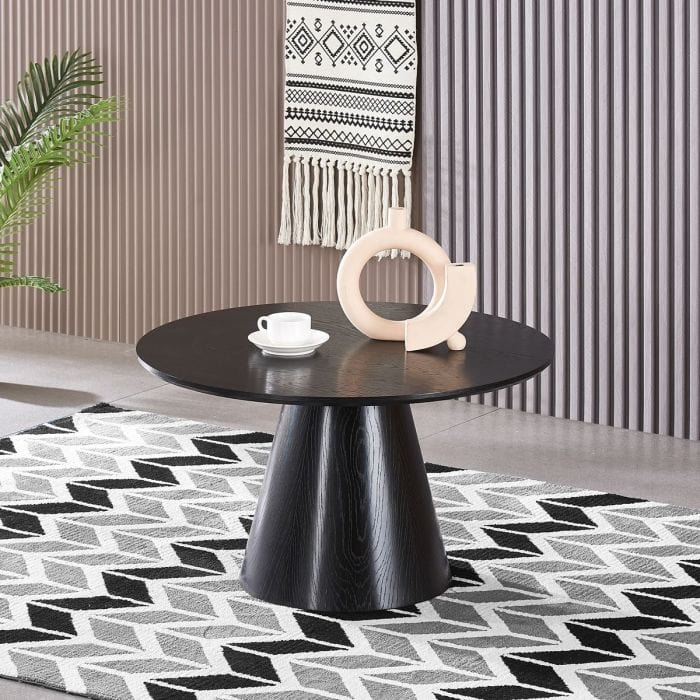 Black Round Wood Grain Coffee Table – Oscura Modern Design with Tapered Base 80cm