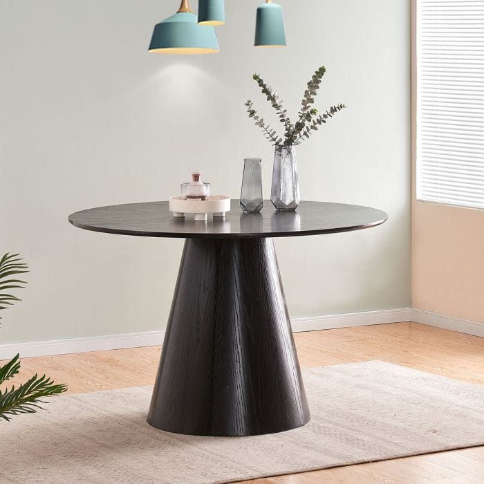 Sombra Round Black Eetting Table - 120 cm, gecanneleerd houtkorreleffect, gewogen basis (kopie)