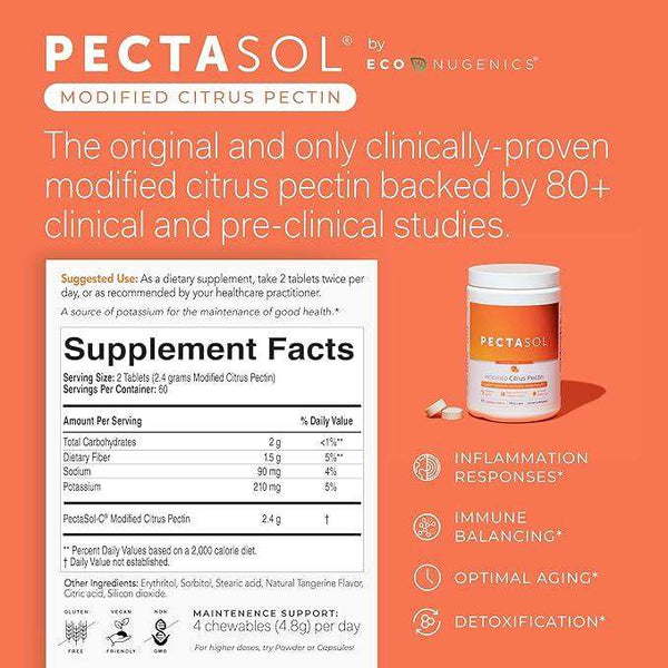 PectaSol-C (Modified Citrus Pectin) Tangerine Infusion - 120 Chewable Tablets - ecoNugenics - welzo