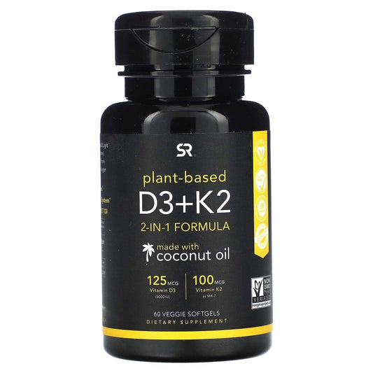 Plant Based D3 + K2 - 60 Veggie Softgels - Sports Research - welzo