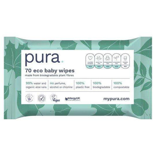 Pura Eco Baby Wipes Pack of 70 - welzo