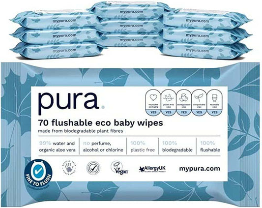 Pura Flushable Baby Wipes Pack of 70 - welzo