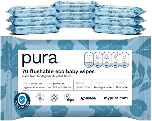 Pura Flushable Baby Wipes Pack of 70 - welzo