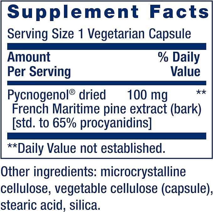 Pycnogenol® French Maritime Pine Bark Extract - 100 mg - 60 vegetarian capsules - Life Extension - welzo