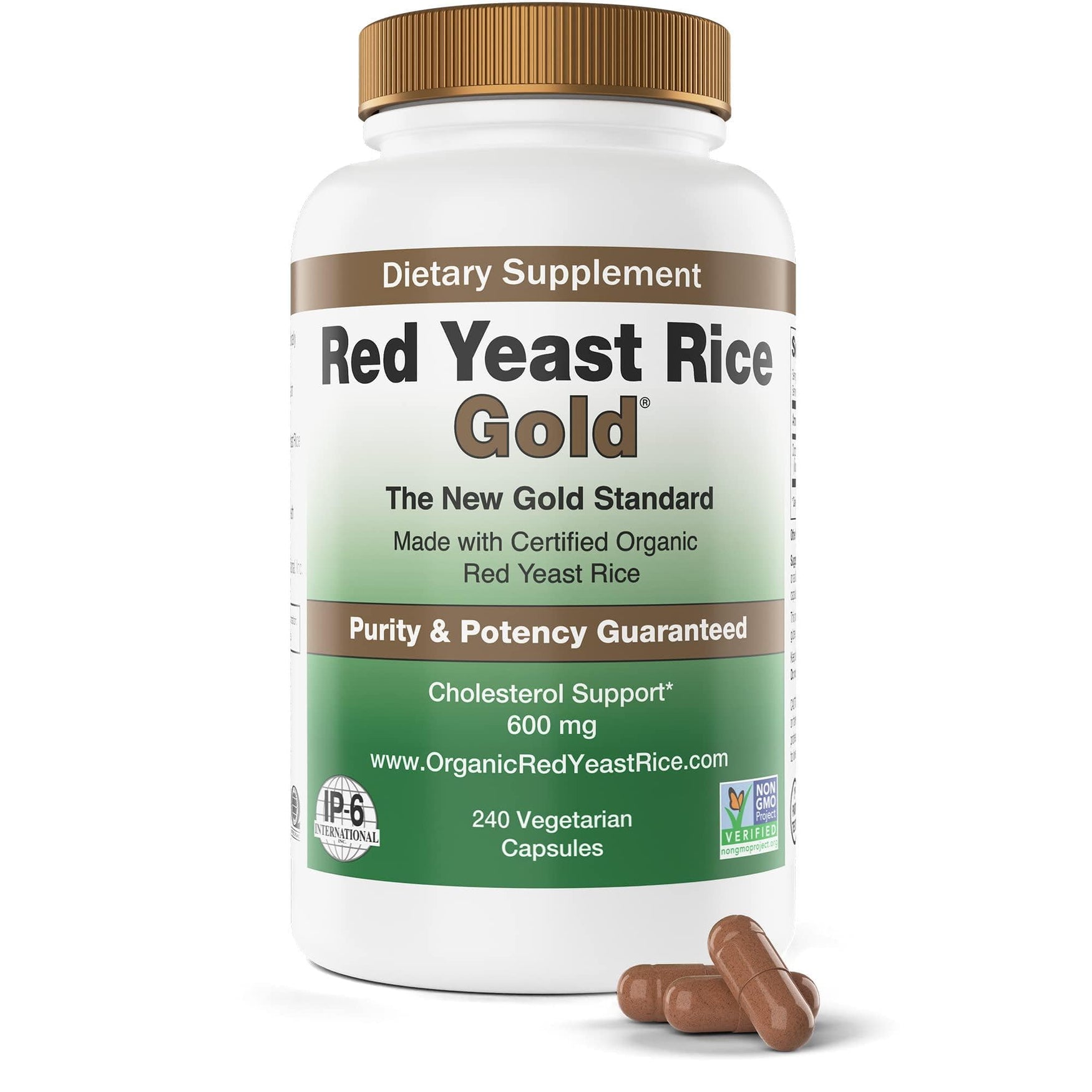 Red Yeast Rice Gold, 600mg, 240 Capsules - IP6 International - welzo