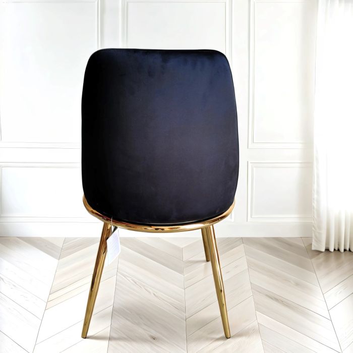 2x Black Velvet Dining Chairs – Riviera Luxury with Gold Legs & Curved Back Design