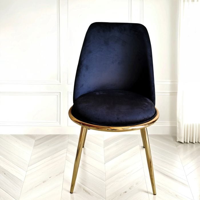 Sedia da pranzo in velluto blu - rivestimento in tessuto di lusso Valencia con gambe in metallo nero (copia)