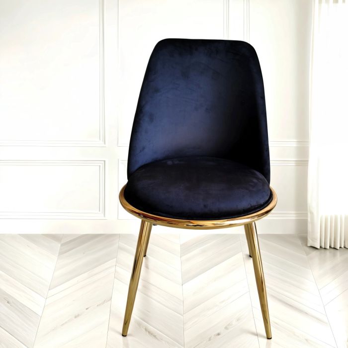 2x Black Velvet Dining Chairs – Riviera Luxury with Gold Legs & Curved Back Design