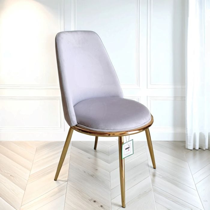 4x sedie da pranzo in velluto di lusso Grey Grey con gambe dorate