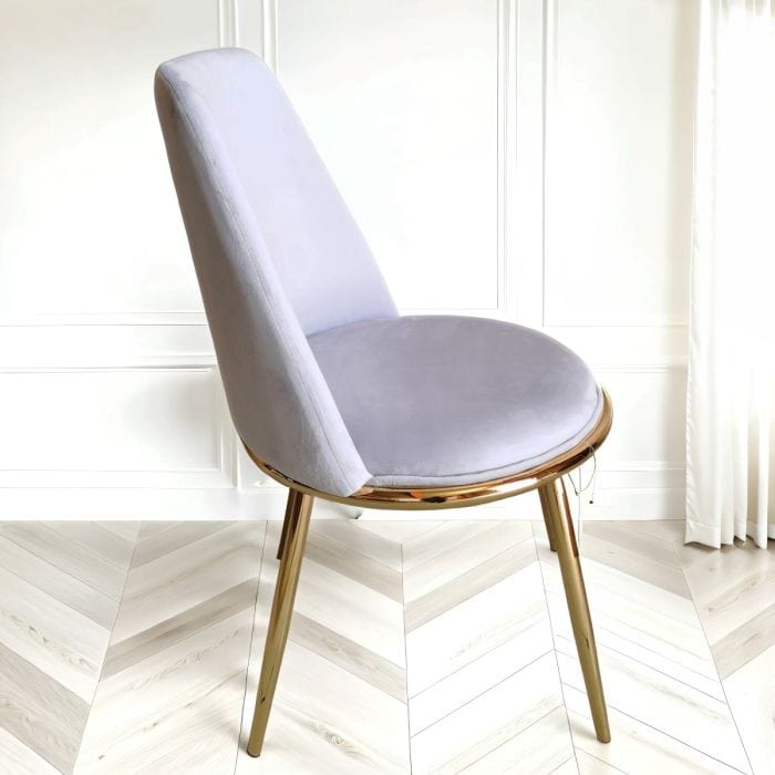 4x sedie da pranzo in velluto di lusso Grey Grey con gambe dorate