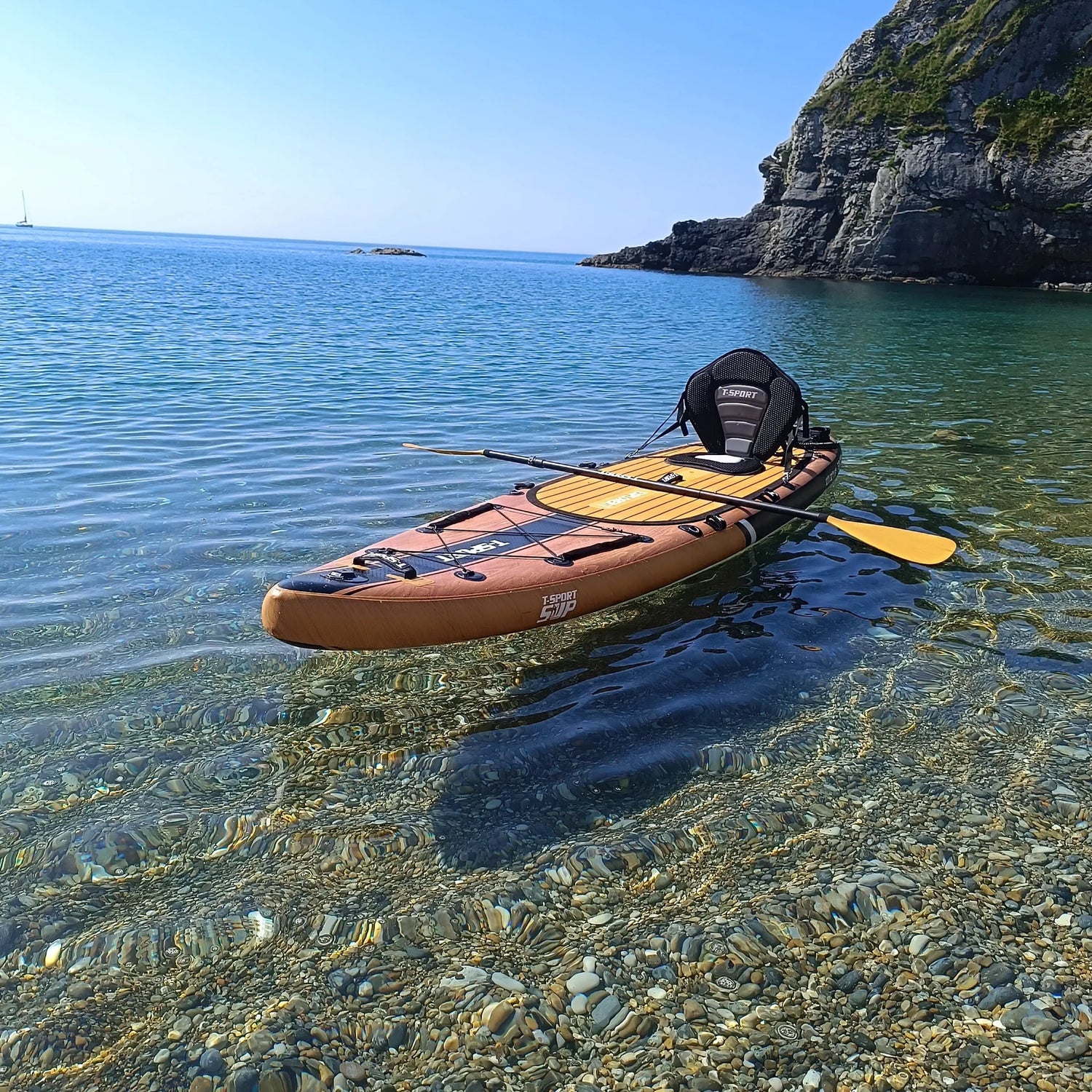 Tabla de paddle surf Explorer II SUP con kit de conversión de kayak 12′ Estilo madera
