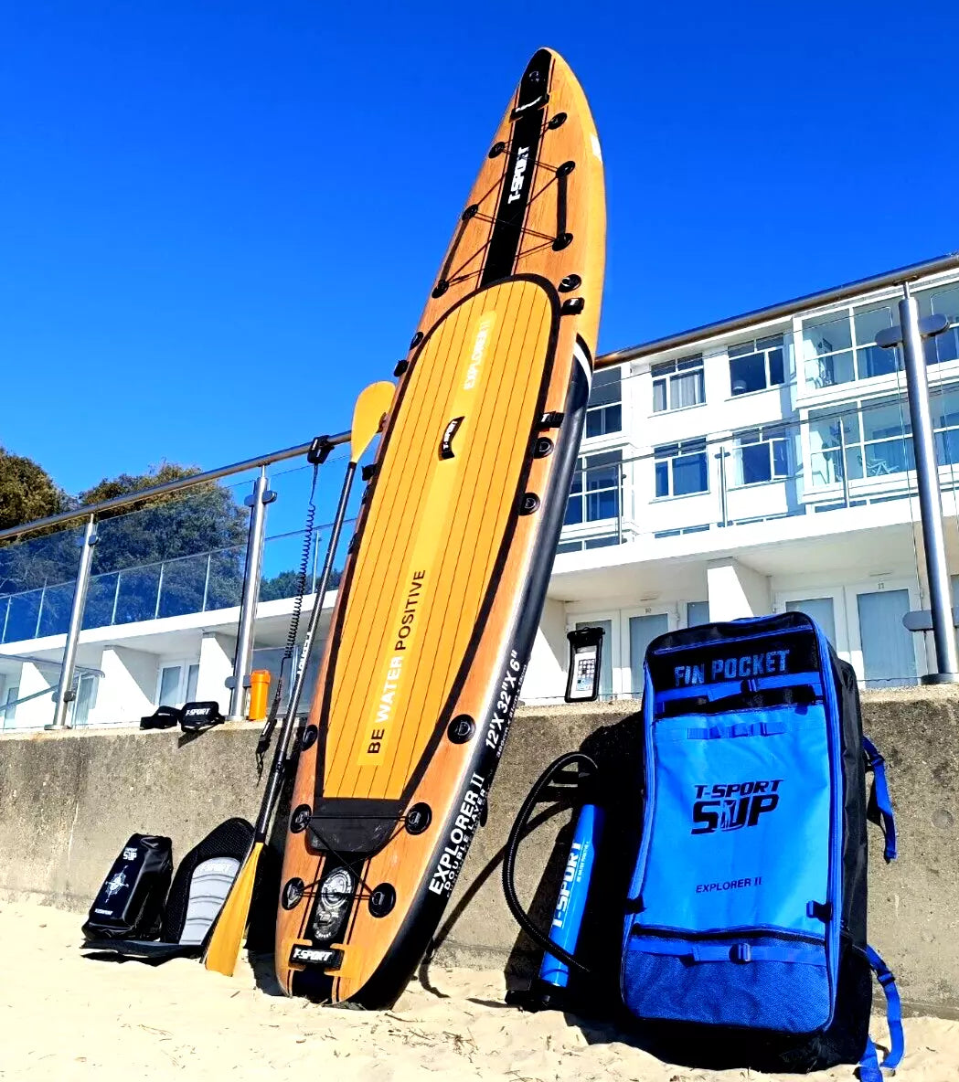 Tabla de paddle surf Explorer II SUP con kit de conversión de kayak 12′ Estilo madera