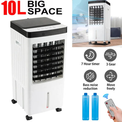 10L prijenosni hladnjak zraka s hlađenjem ledom, ovlaživačem i ventilatorom | 3 brzine, daljinski i 7H timer