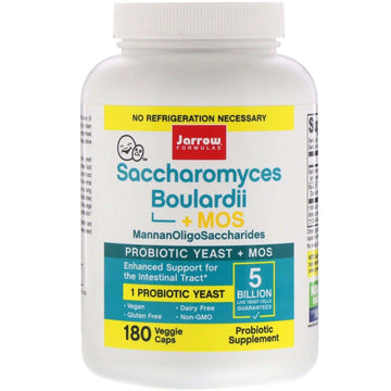 Jarrow Formulas Saccharomyces Boulardii plus MOS prebiotic, 180 capsule synbiotic supplement