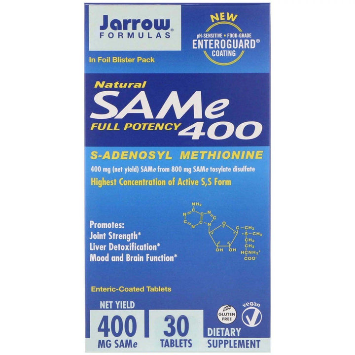 SAM-e (S-Adenosyl-L-Methionine) 400mg, 30 Enteric-Coated Tablets - Jarrow Formulas - welzo